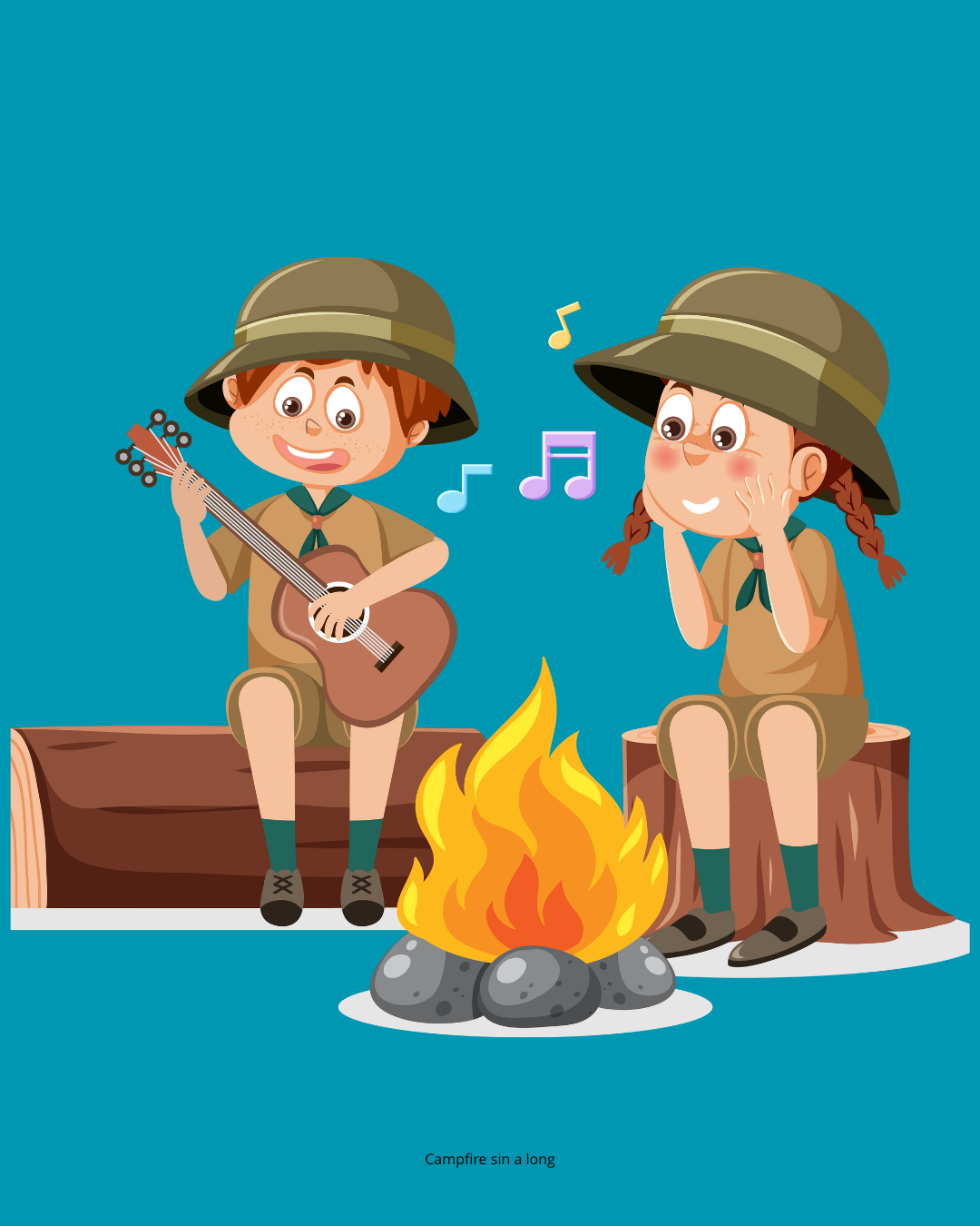 Clipart of children singing by a campfire