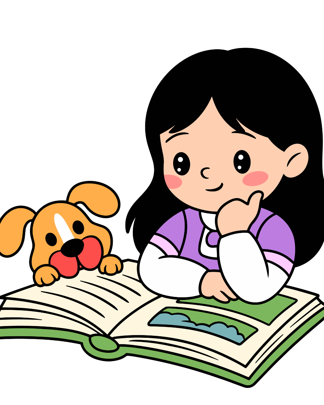 Child reading to dog