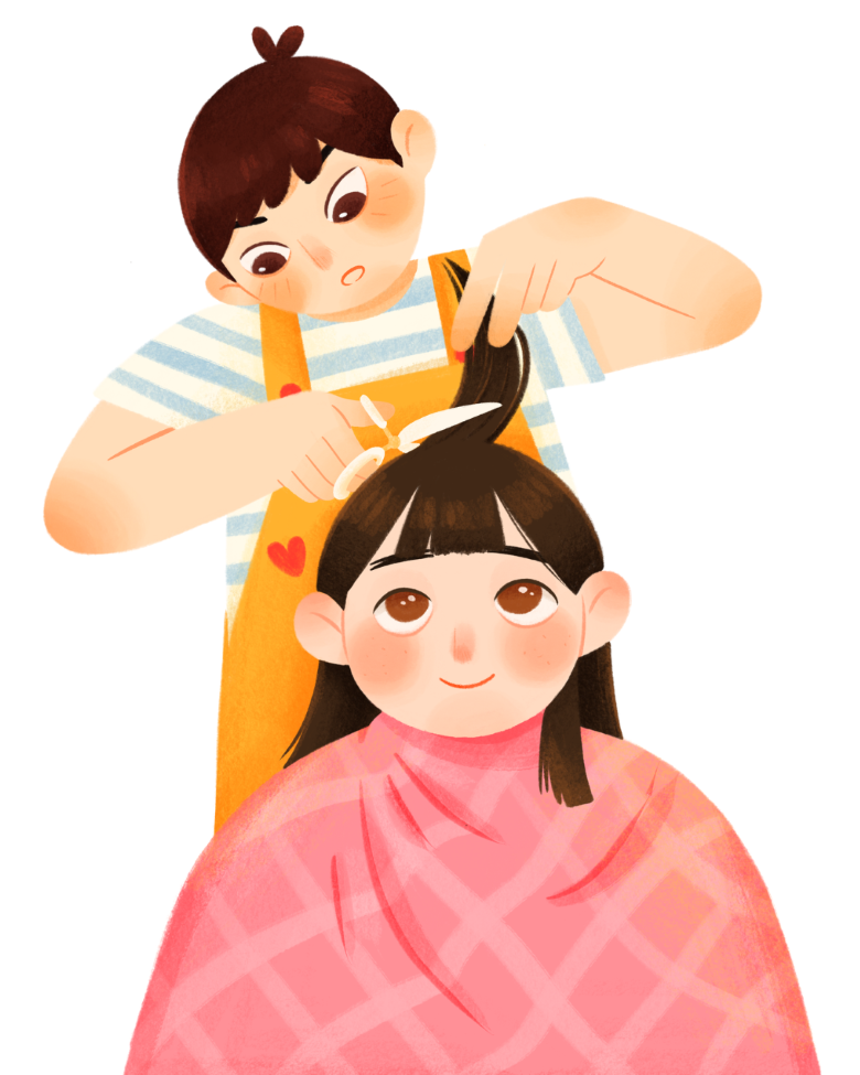 boy cutting girs hair
