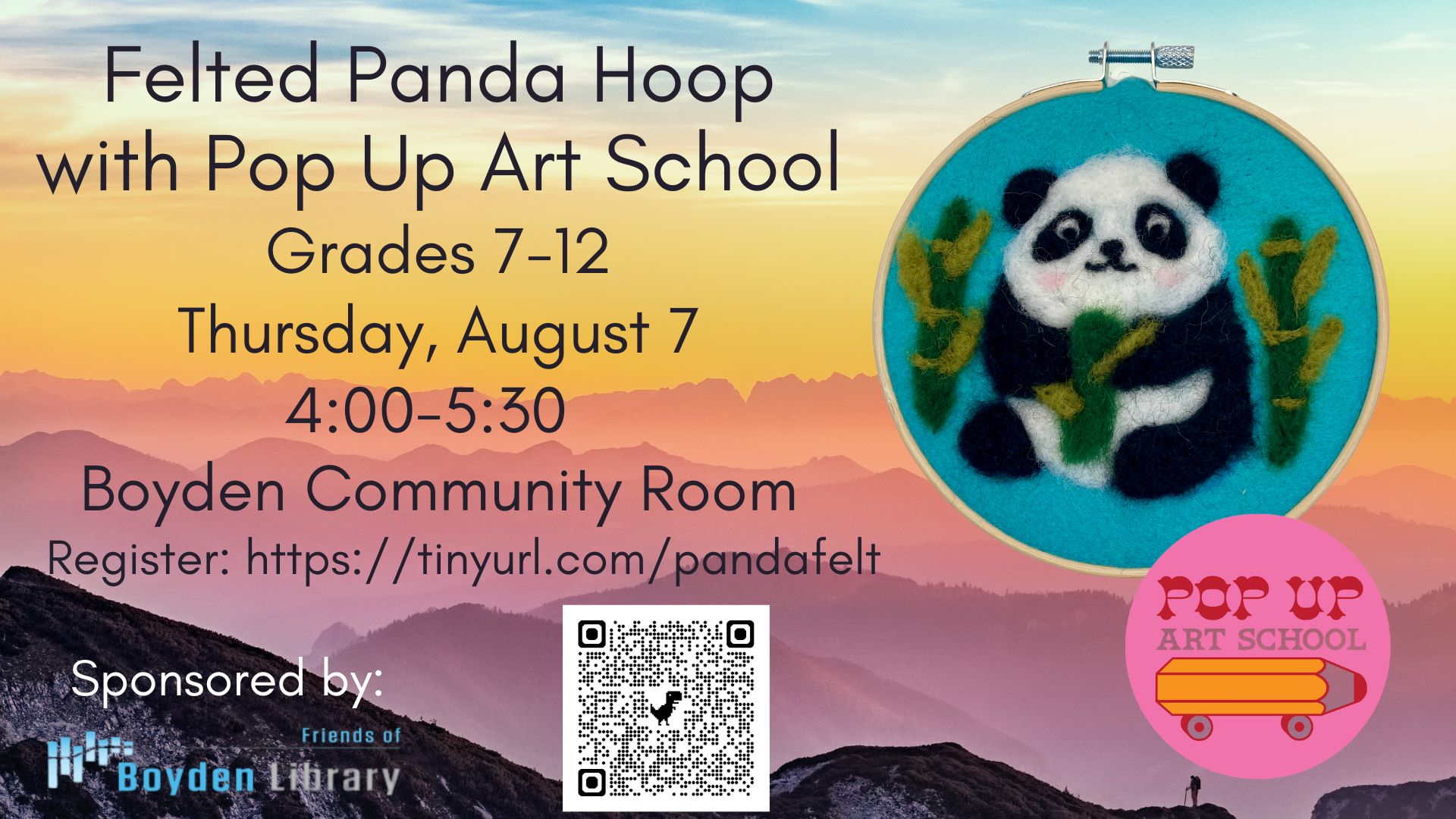 Image of a panda bear made with felt stretched on a needlepoint hoop