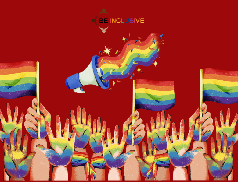 hands raising pride flags