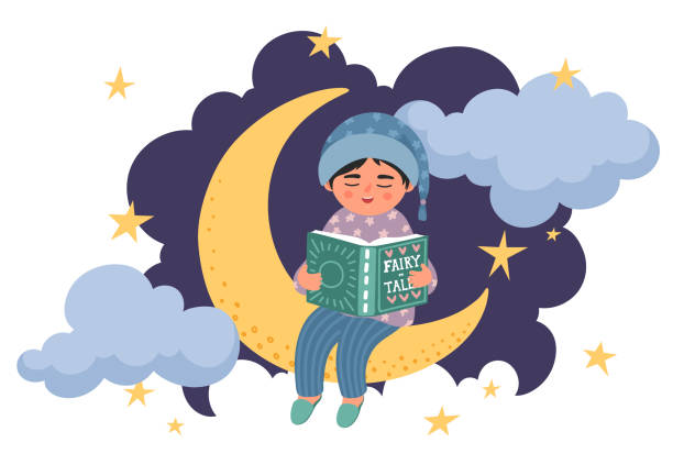 boy reading a book on the moon