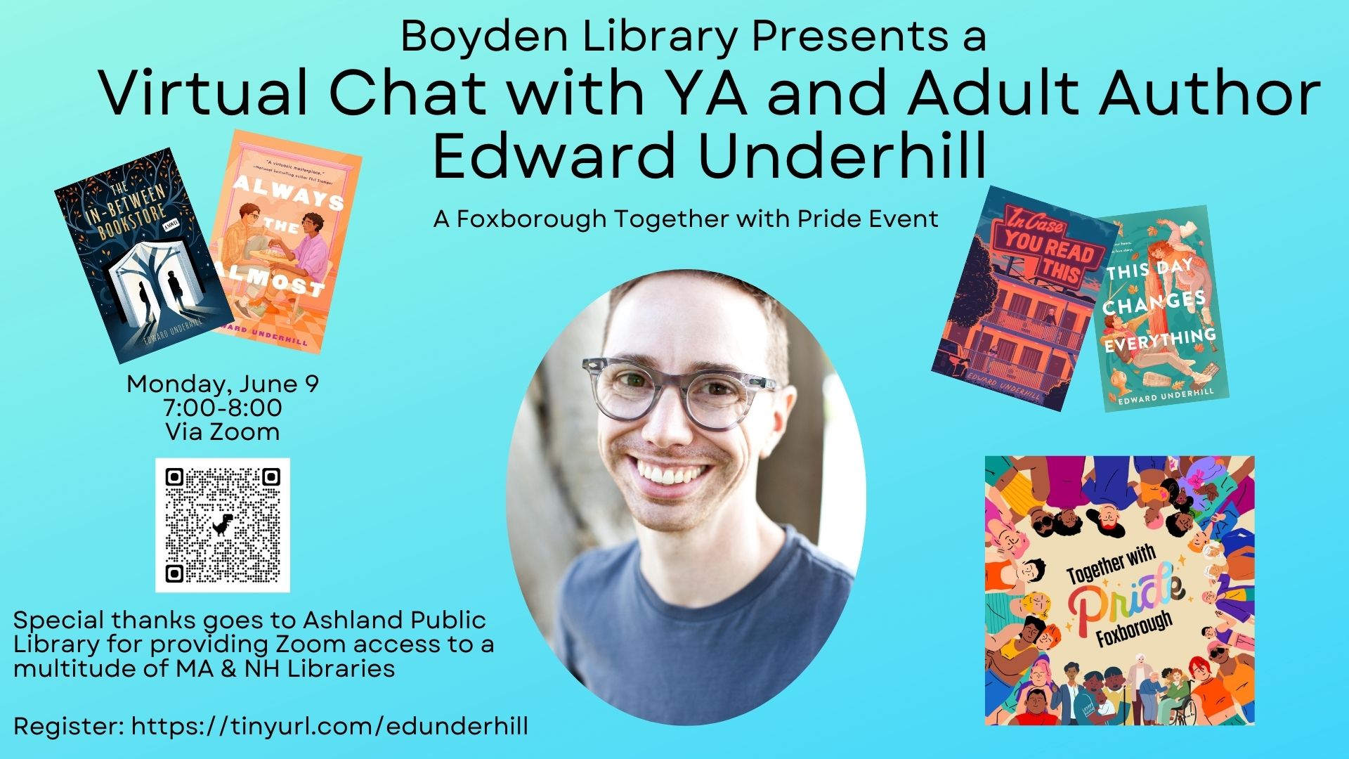 [Virtual] A Chat with YA and Adult Author Edward Underhill: A "Together with Pride" Event