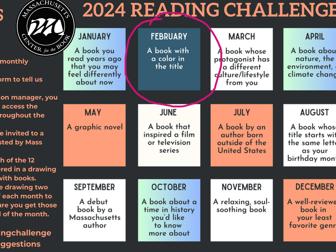 Massachusetts Center for the Book February 2024 Reading Challenge 