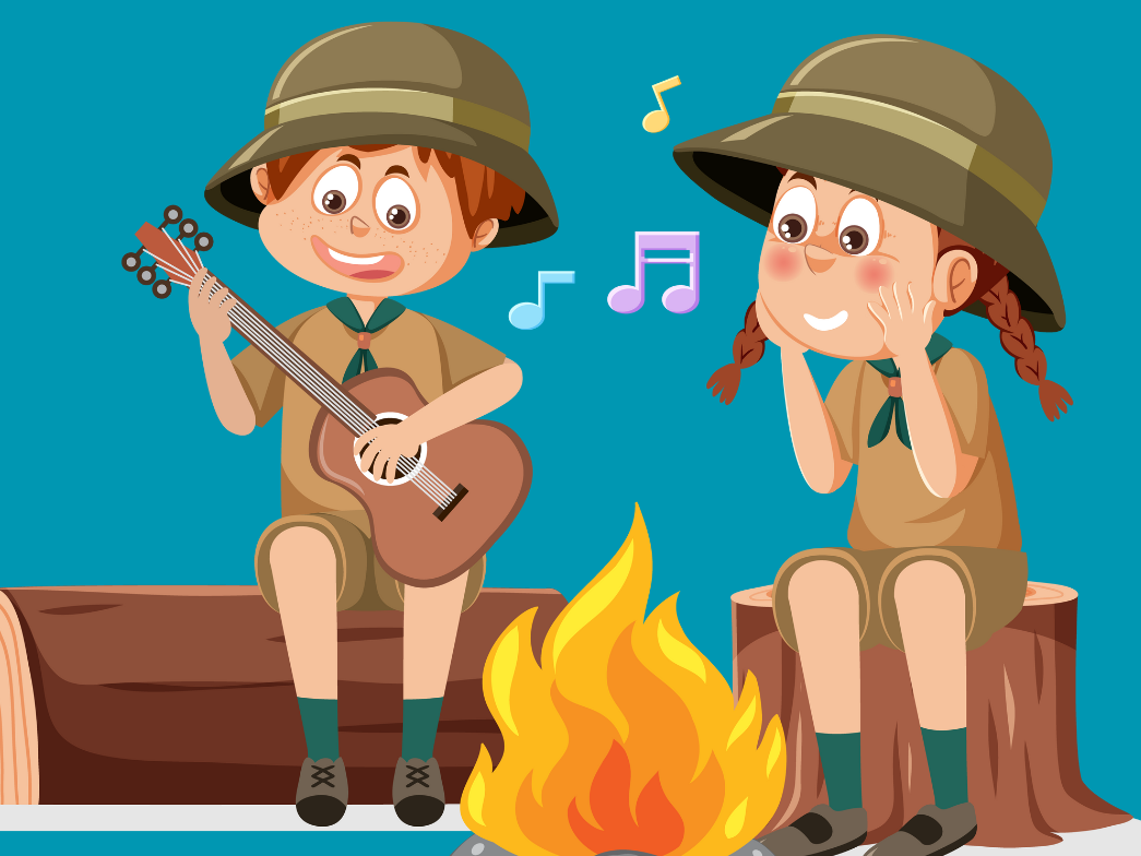 Clipart of children singing by a campfire