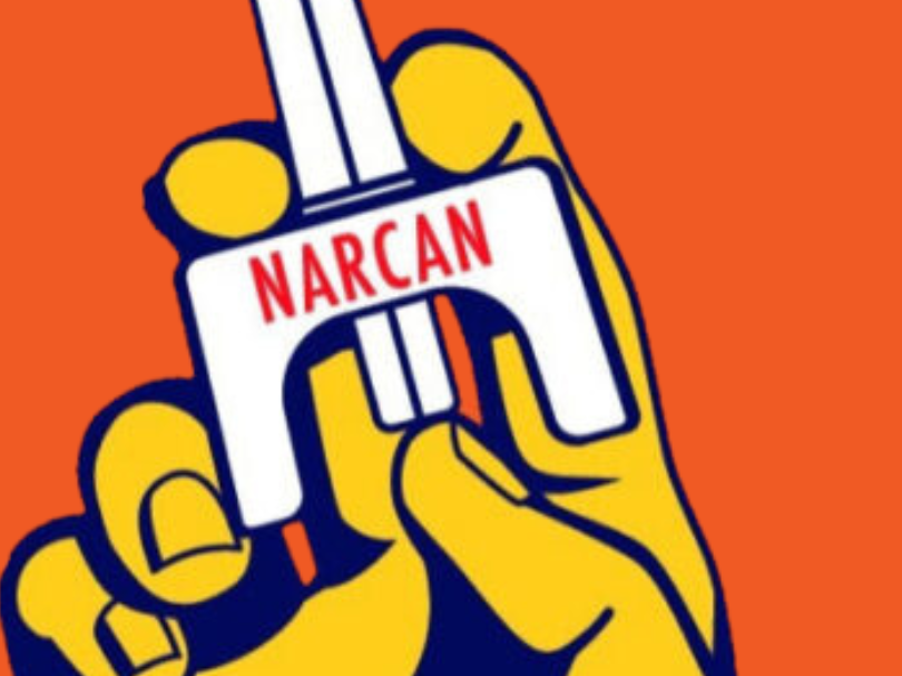 Clipart image of a hand holding narcan nasal spray