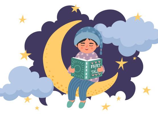 boy reading a book on the moon