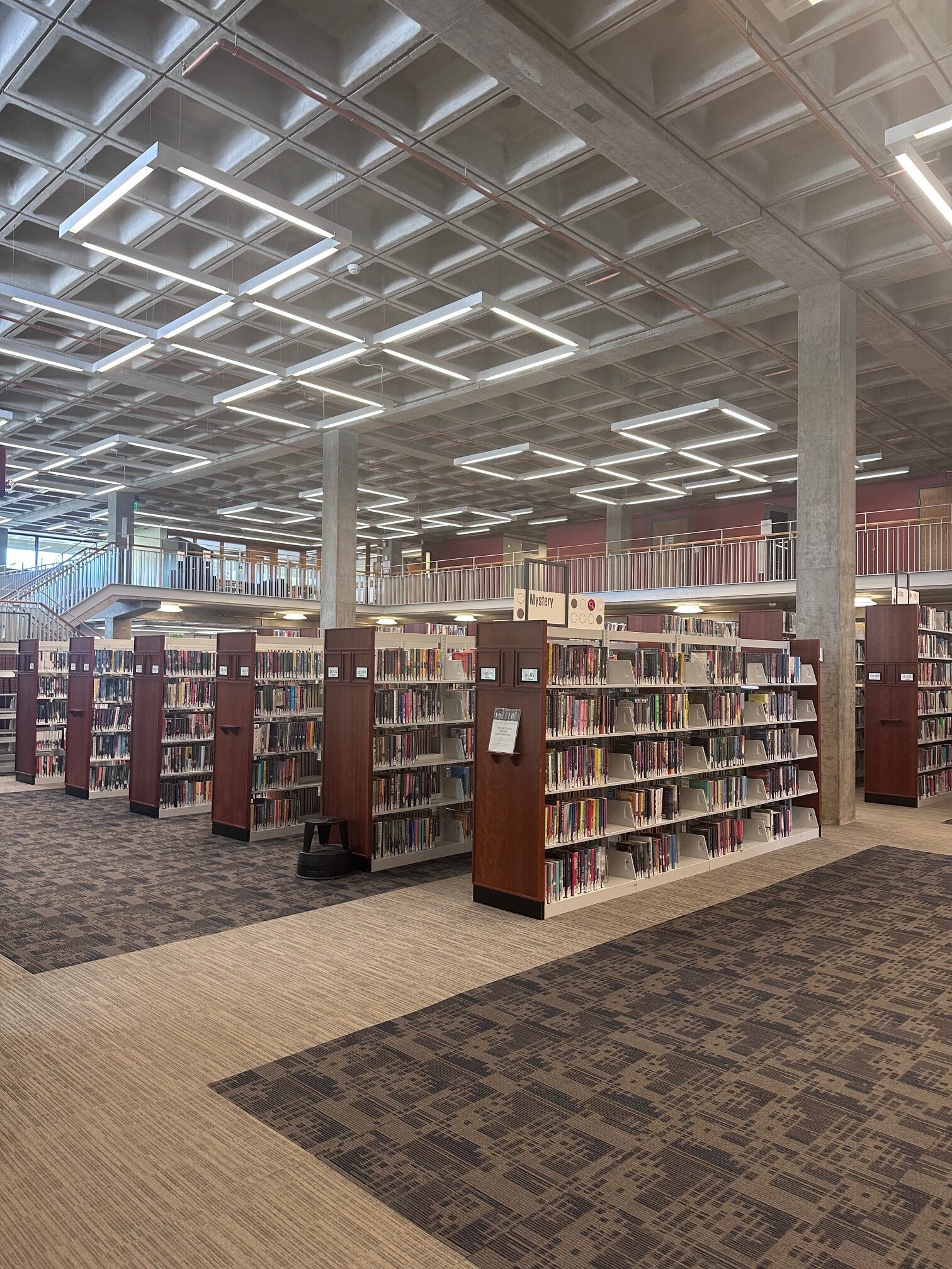 Interior of the library with book shelves